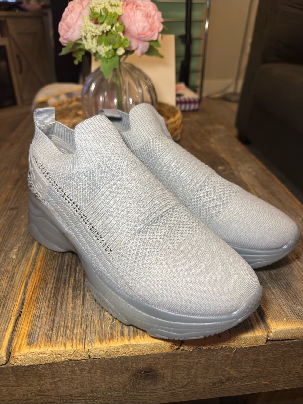 bebe Light Gray Slip-On Knit Platform Sneakers